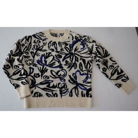 by Anthropologie Women's Sz XS Blue Motif Floral Pop Embroidered Sweater - Picture 1 of 9